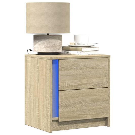 Sonoma Oak LED Bedside Cabinets - 2 pcs, Engineered Wood