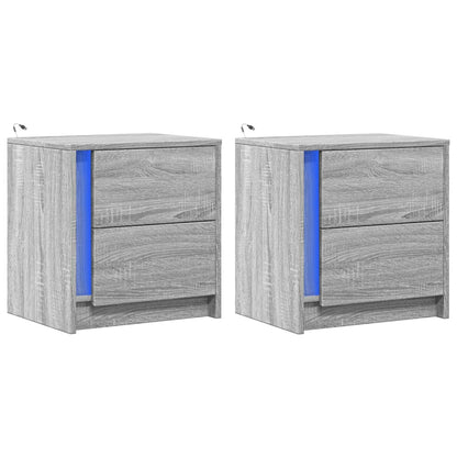 Grey Sonoma Bedside Cabinets with LED Lights, 2 Pcs - Engineered Wood