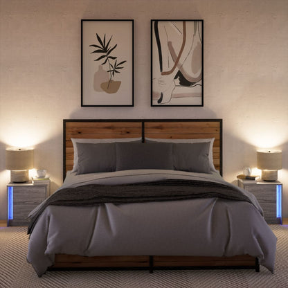 Grey Sonoma Bedside Cabinets with LED Lights, 2 Pcs - Engineered Wood