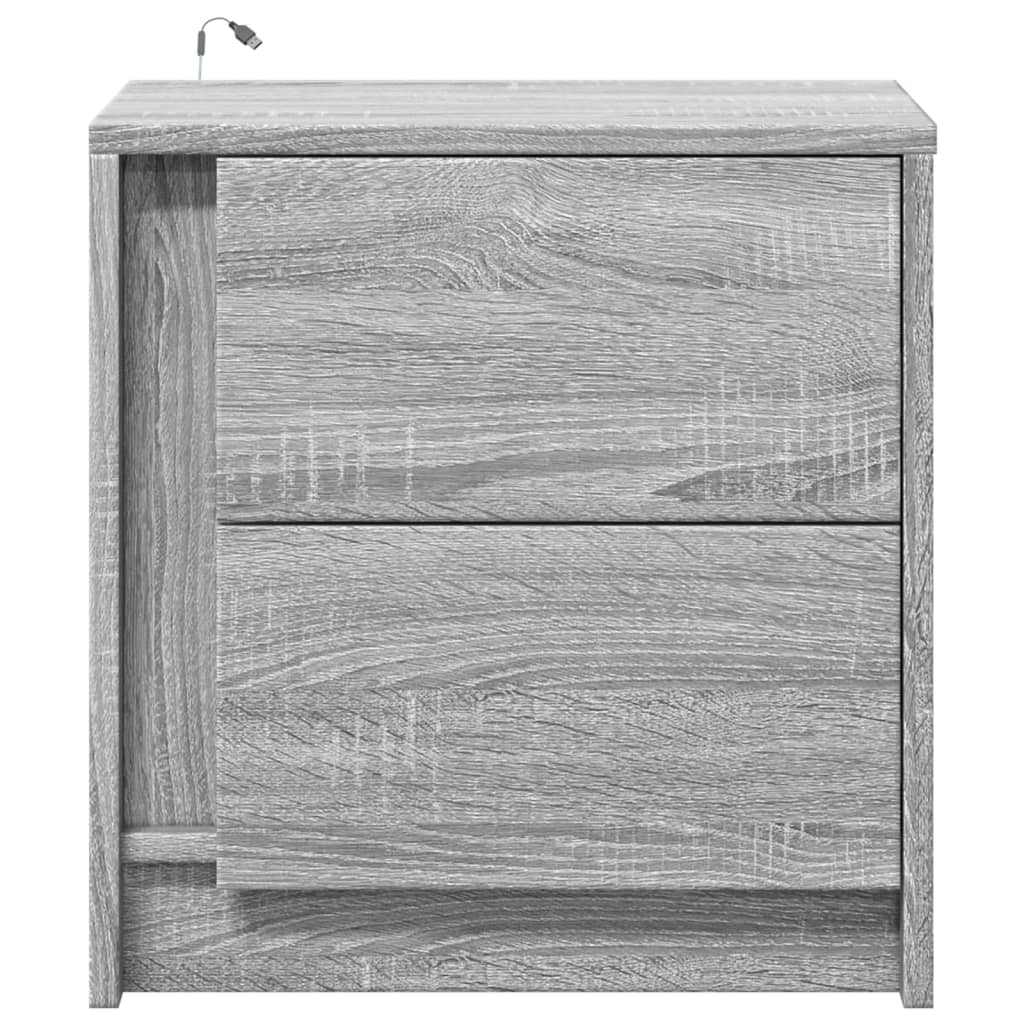 Grey Sonoma Bedside Cabinets with LED Lights, 2 Pcs - Engineered Wood