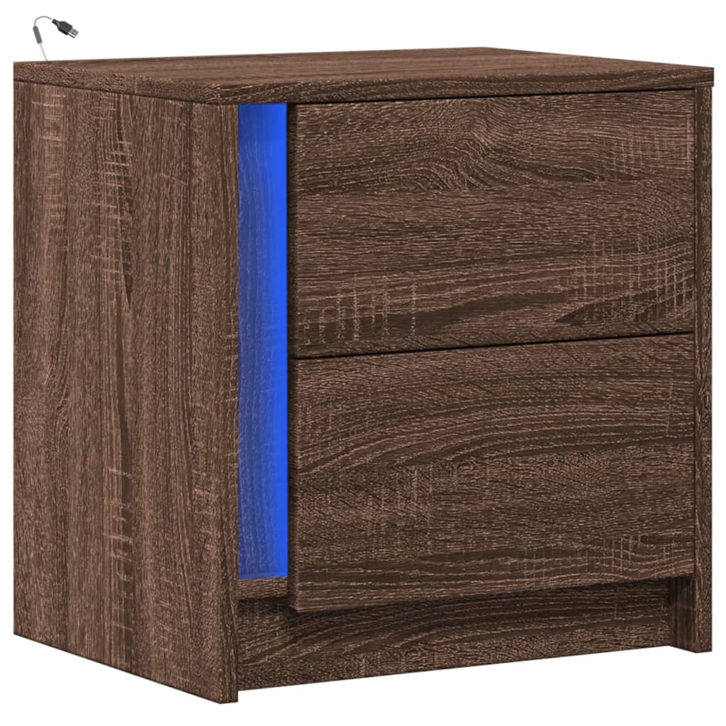 LED Bedside Cabinet in Brown Oak Engineered Wood