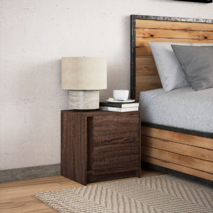 LED Bedside Cabinet in Brown Oak Engineered Wood