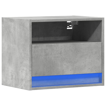 Concrete Grey Wall-Mounted Bedside Cabinet with LED Lights