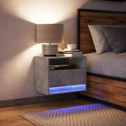 Concrete Grey Wall-Mounted Bedside Cabinet with LED Lights