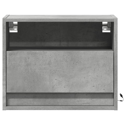 Concrete Grey Wall-Mounted Bedside Cabinet with LED Lights