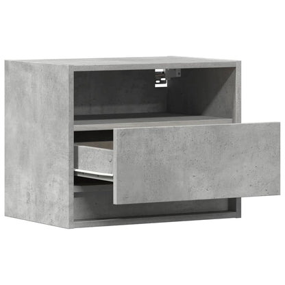 Concrete Grey Wall-Mounted Bedside Cabinet with LED Lights