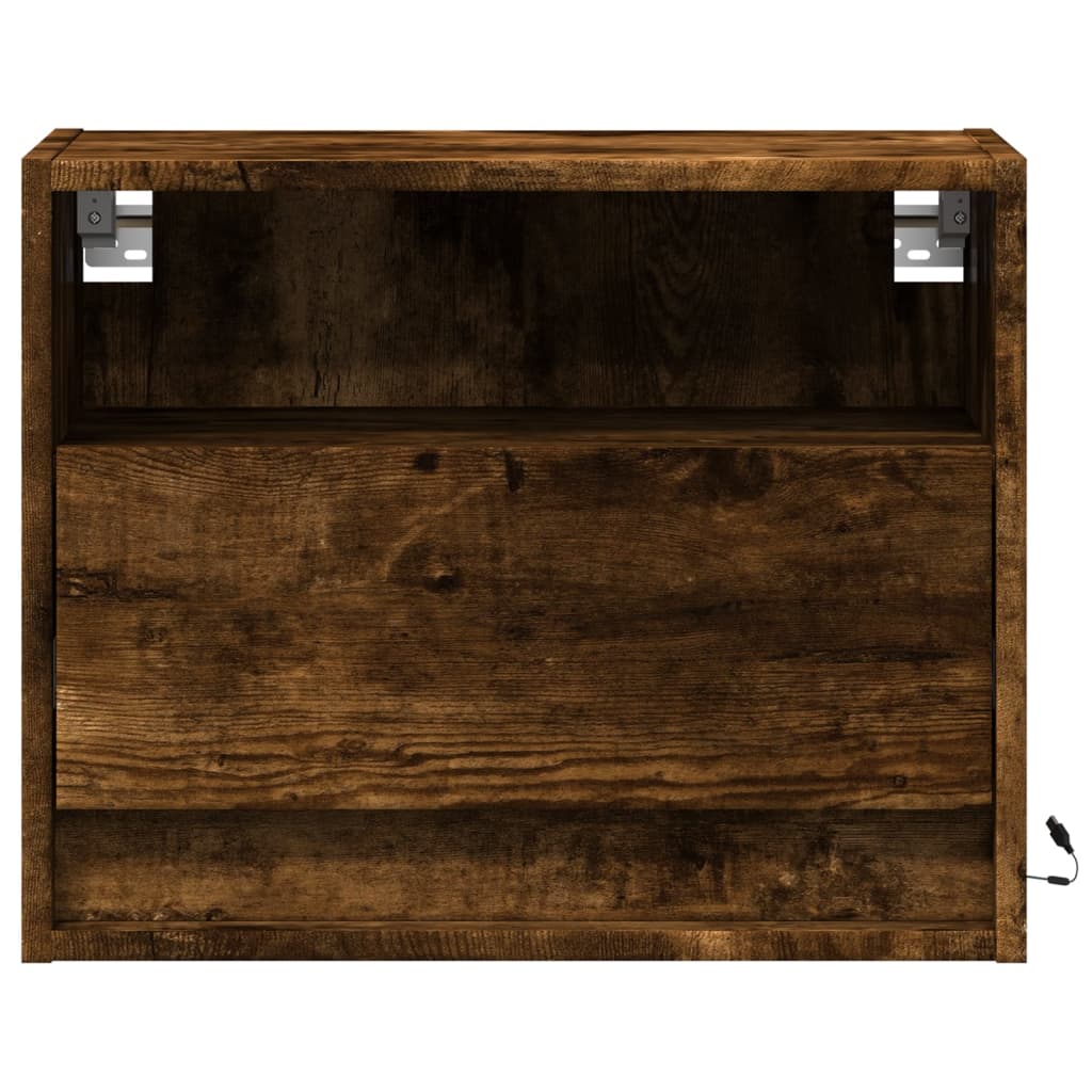 Smoked Oak LED Wall-Mounted Bedside Cabinets - Set of 2