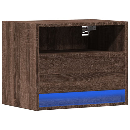 Wall-Mounted Bedside Cabinet Brown Oak with LED Lights