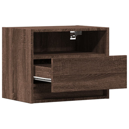 Wall-Mounted Bedside Cabinet Brown Oak with LED Lights