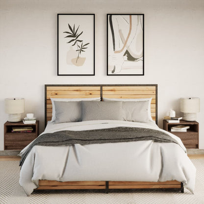LED Wall-Mounted Bedside Cabinets, Brown Oak, 2 pcs