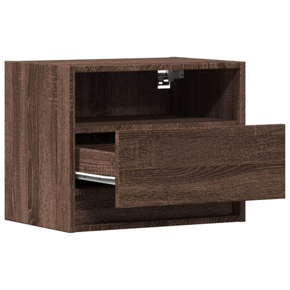 LED Wall-Mounted Bedside Cabinets, Brown Oak, 2 pcs