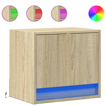 Sonoma Oak Wall-Mounted Bedside Cabinet with LED Lights