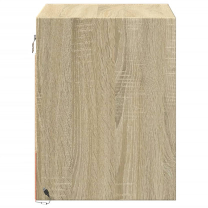 Sonoma Oak Wall-Mounted Bedside Cabinet with LED Lights