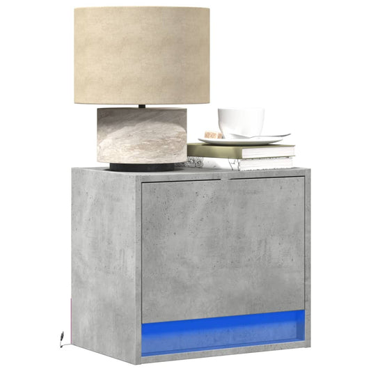 Concrete Oak Wall-Mounted Bedside Cabinets with LED Lights - 2 pcs