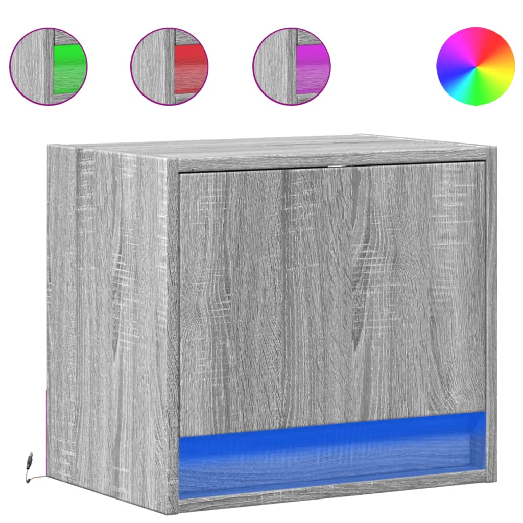 Grey Sonoma Wall-Mounted Bedside Cabinet with LED Lights