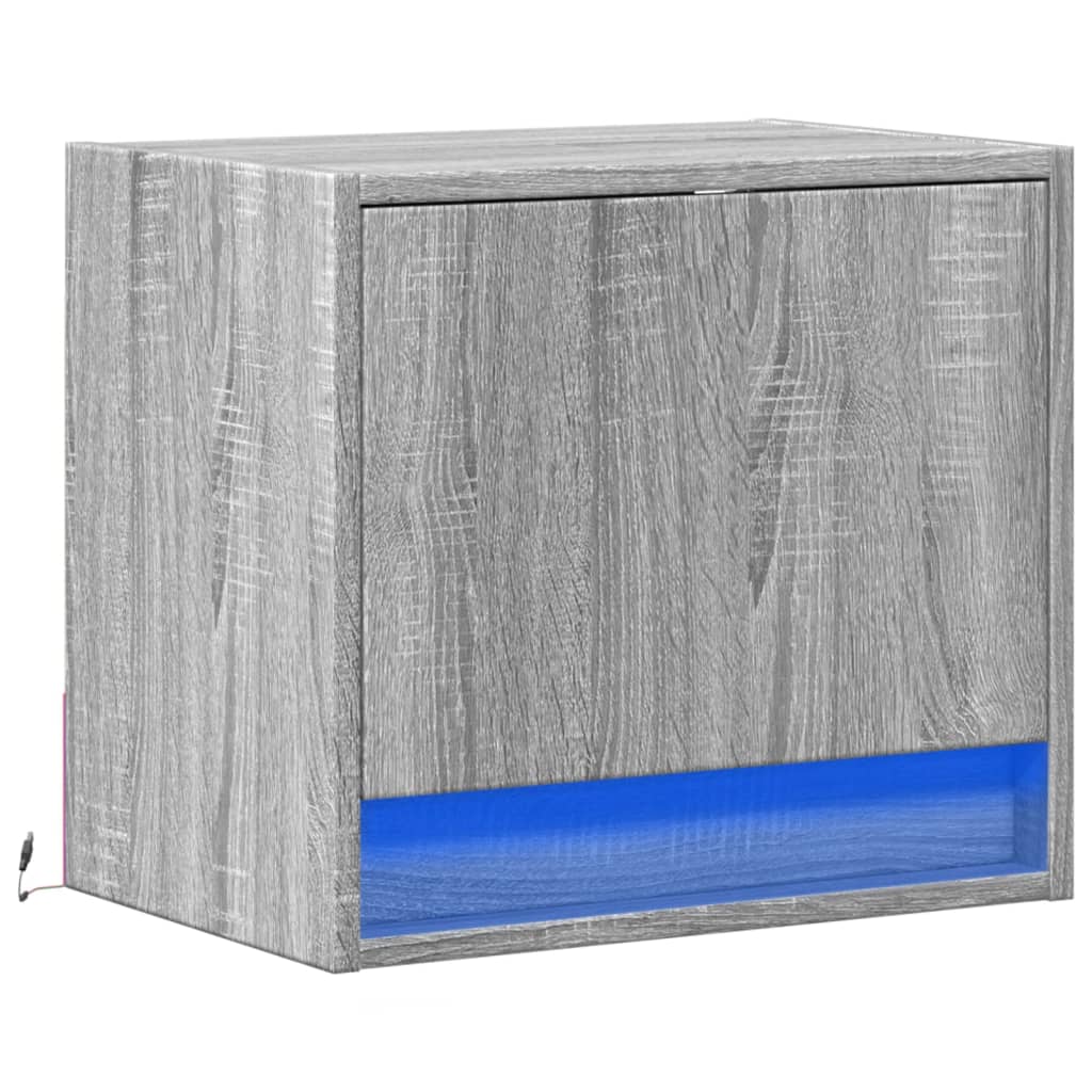 Grey Sonoma Wall-Mounted Bedside Cabinet with LED Lights