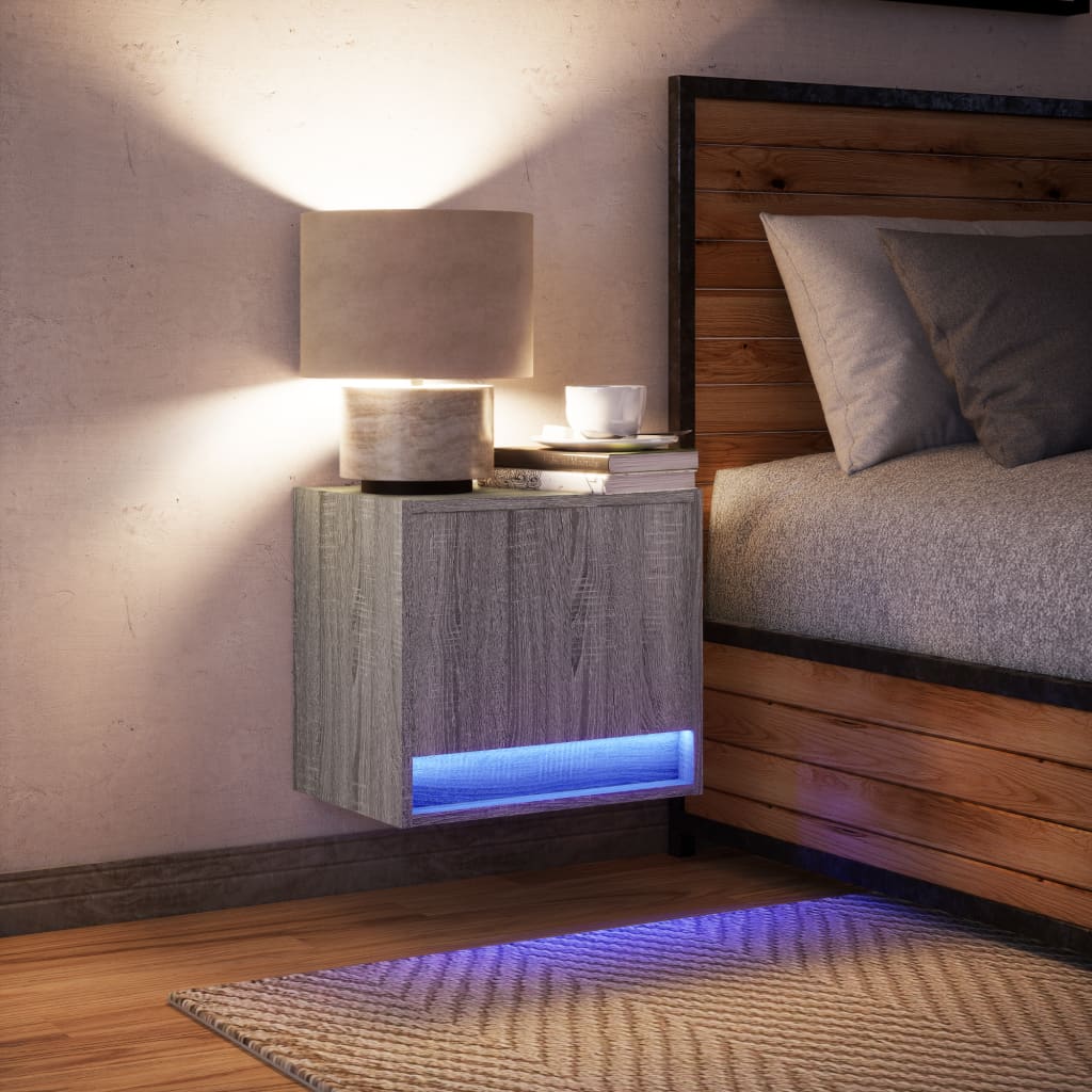 Grey Sonoma Wall-Mounted Bedside Cabinet with LED Lights
