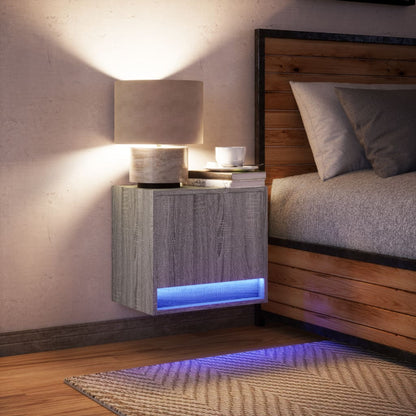 Grey Sonoma Wall-Mounted Bedside Cabinet with LED Lights