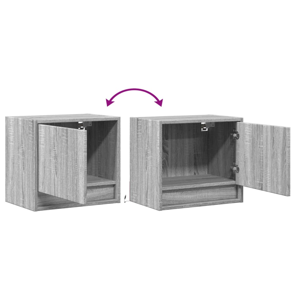 Grey Sonoma Wall-Mounted Bedside Cabinet with LED Lights