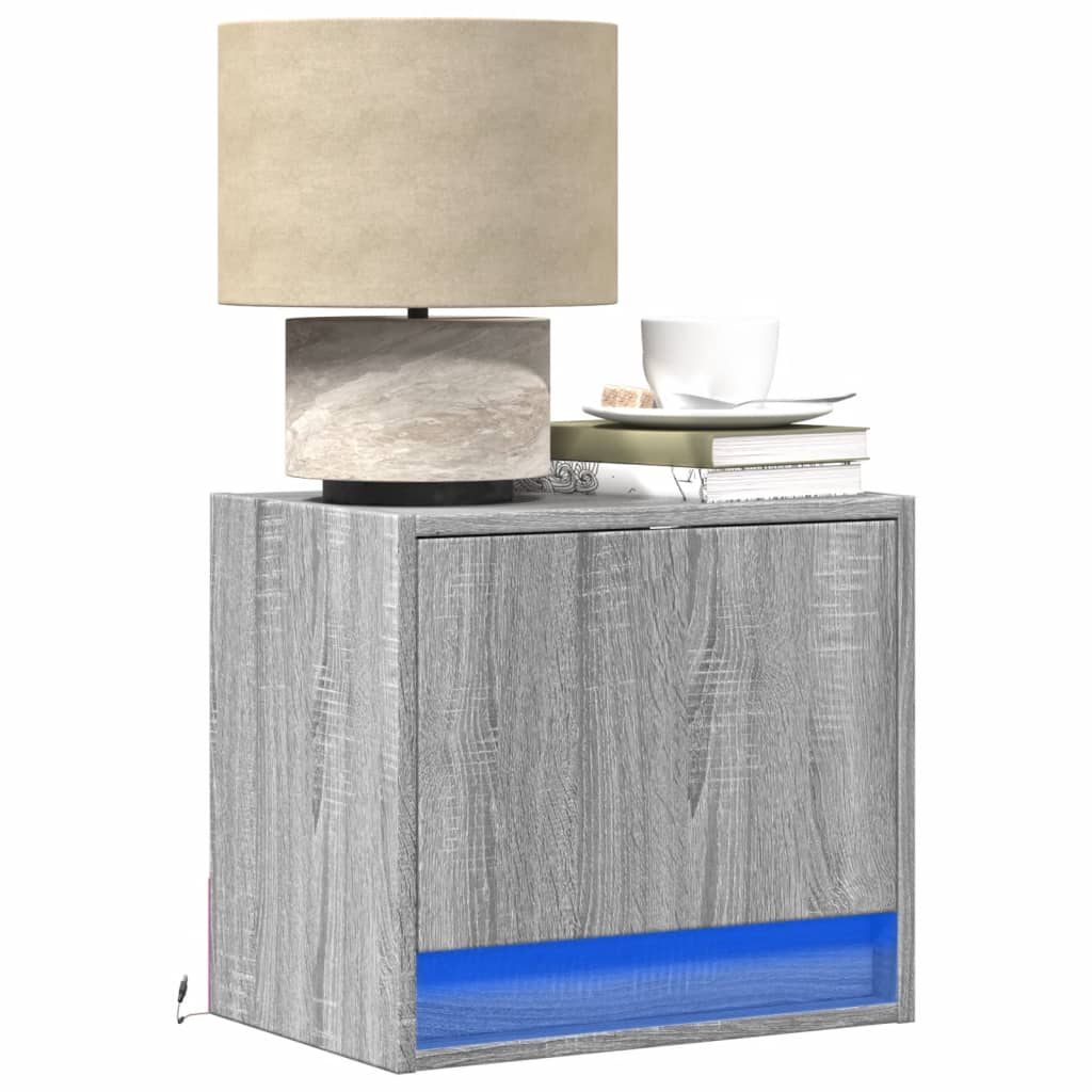Grey Sonoma Wall-Mounted Bedside Cabinet with LED Lights