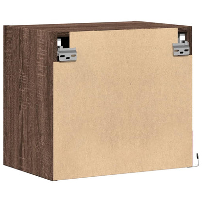 Brown Oak Wall-Mounted Bedside Cabinet with LED Lights