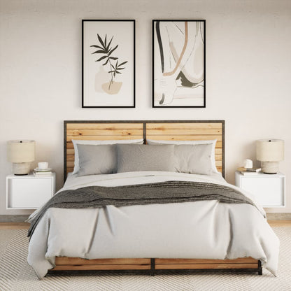 White Wall-Mounted Bedside Cabinets with LED Lights, 2-Pack