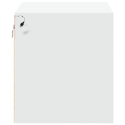 White Wall-Mounted Bedside Cabinets with LED Lights, 2-Pack