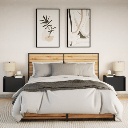 2 Black Wall-Mounted Bedside Cabinets with LED Lights - Modern Design