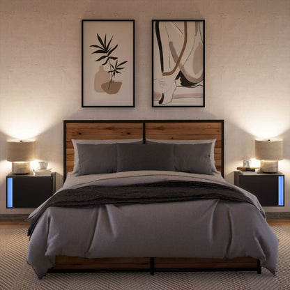 2 Black Wall-Mounted Bedside Cabinets with LED Lights - Modern Design