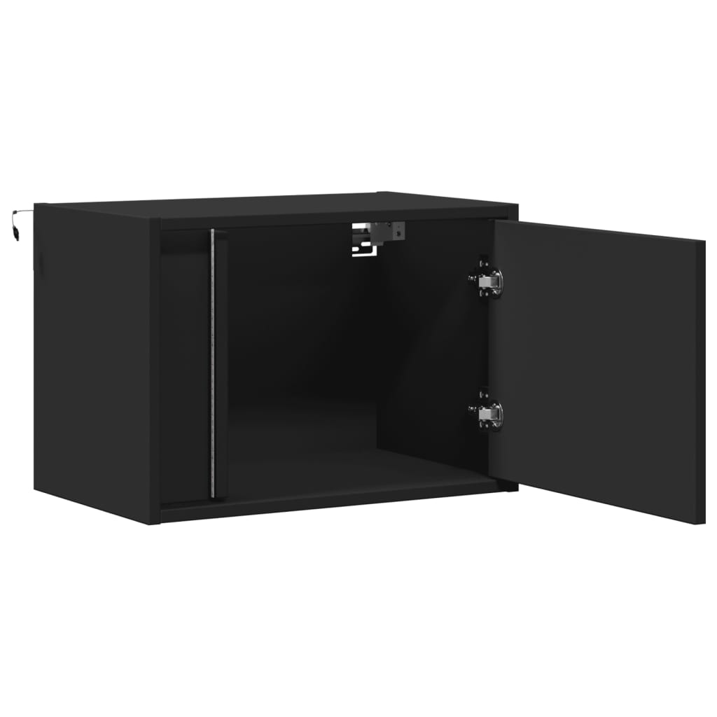 2 Black Wall-Mounted Bedside Cabinets with LED Lights - Modern Design