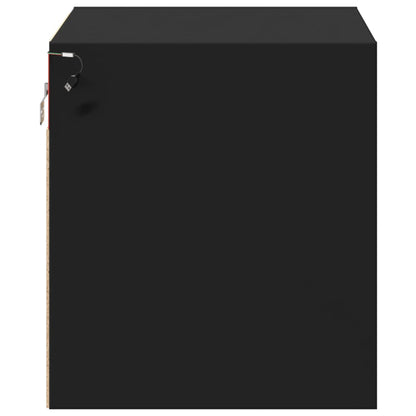 2 Black Wall-Mounted Bedside Cabinets with LED Lights - Modern Design