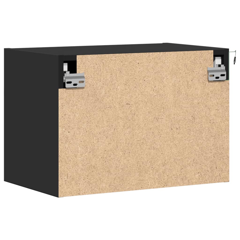 2 Black Wall-Mounted Bedside Cabinets with LED Lights - Modern Design
