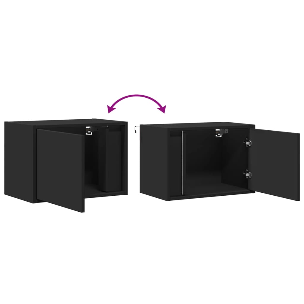 2 Black Wall-Mounted Bedside Cabinets with LED Lights - Modern Design