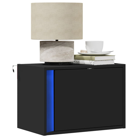 2 Black Wall-Mounted Bedside Cabinets with LED Lights - Modern Design