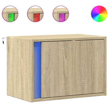 Sonoma Oak Wall-Mounted Bedside Cabinet with LED Lights