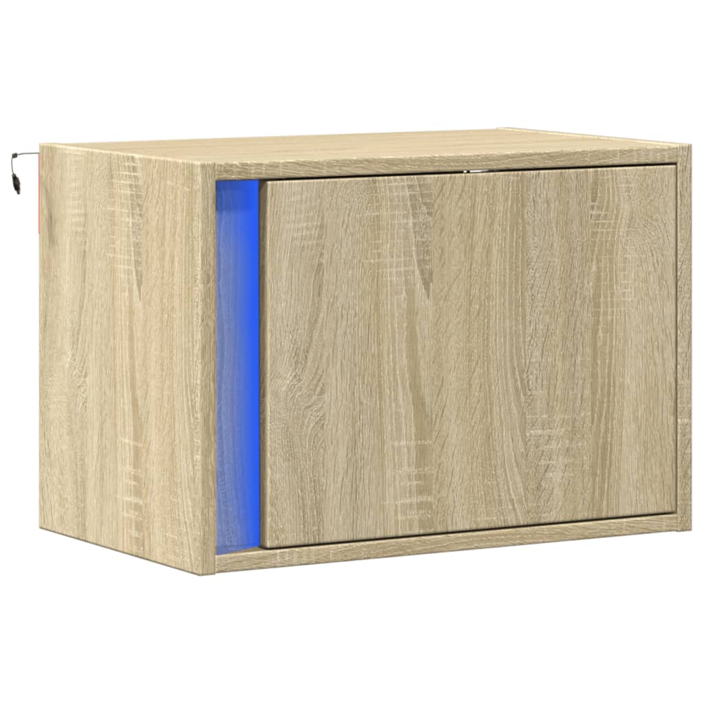 Sonoma Oak Wall-Mounted Bedside Cabinet with LED Lights