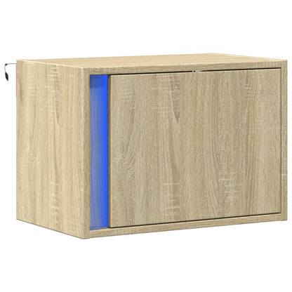 Sonoma Oak Wall-Mounted Bedside Cabinet with LED Lights
