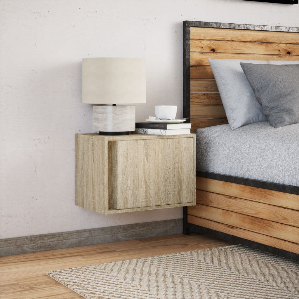 Sonoma Oak Wall-Mounted Bedside Cabinet with LED Lights