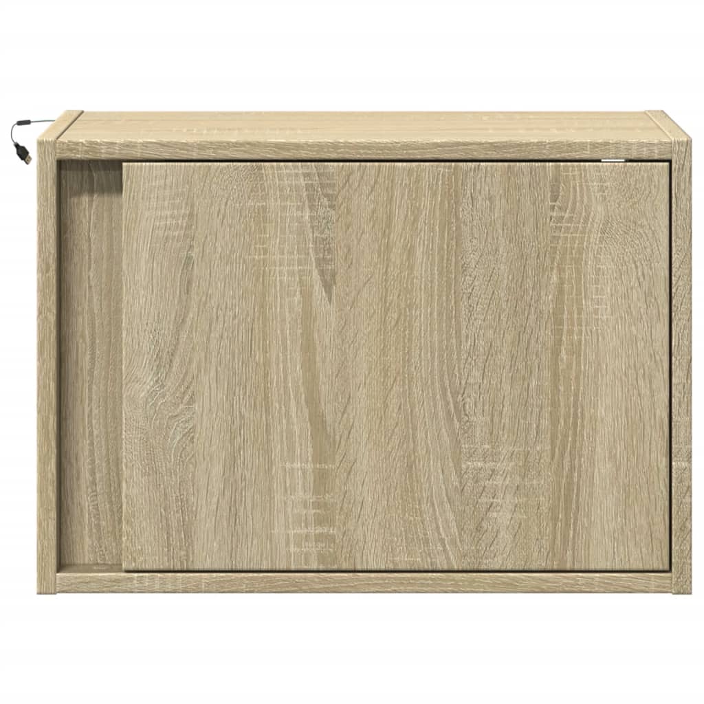 Sonoma Oak Wall-Mounted Bedside Cabinet with LED Lights