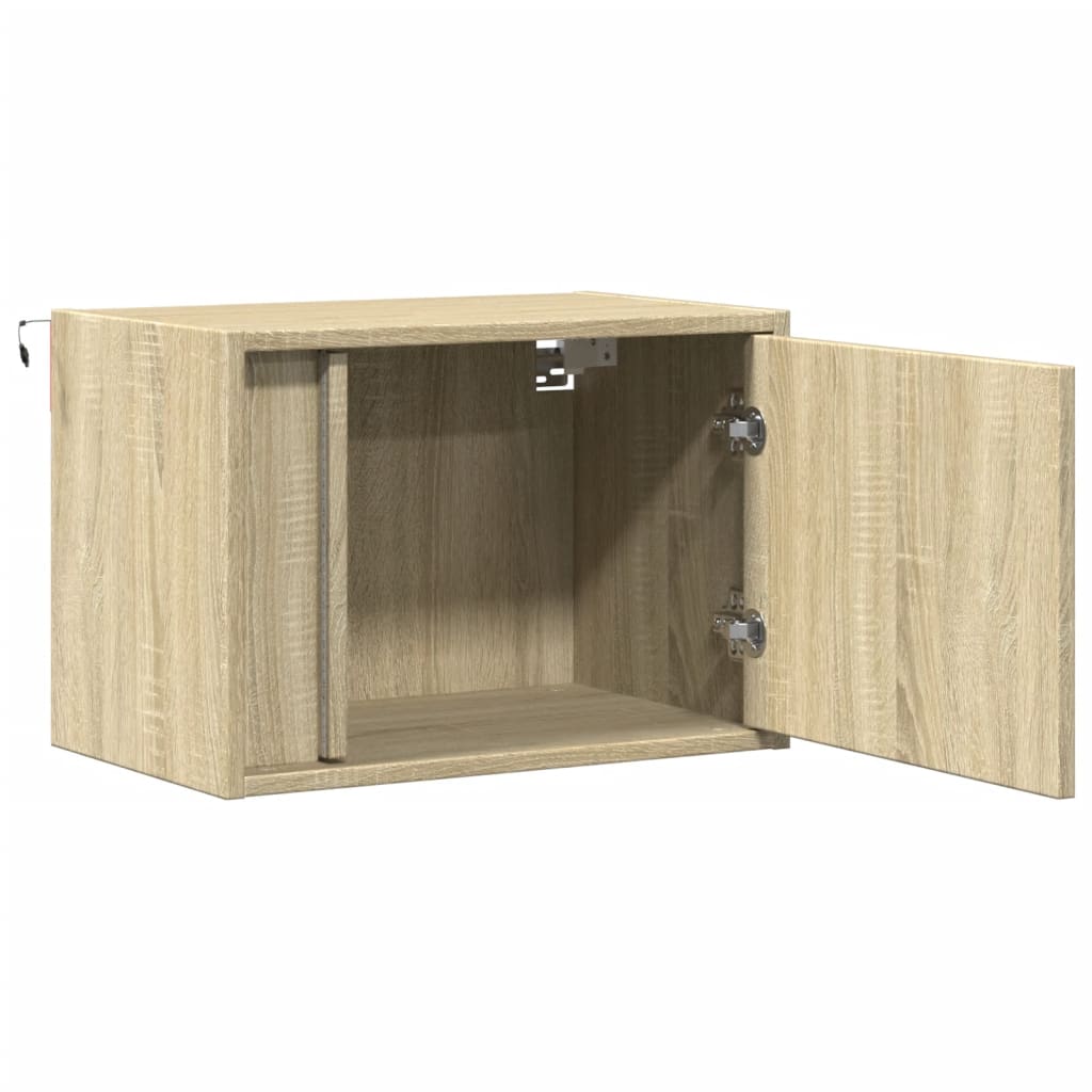 Sonoma Oak Wall-Mounted Bedside Cabinet with LED Lights