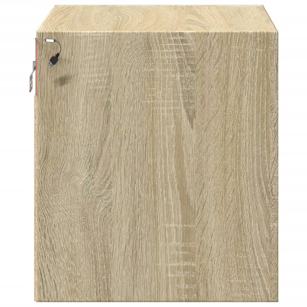 Sonoma Oak Wall-Mounted Bedside Cabinet with LED Lights