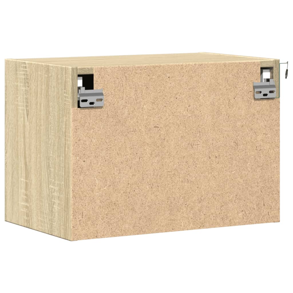 Sonoma Oak Wall-Mounted Bedside Cabinet with LED Lights