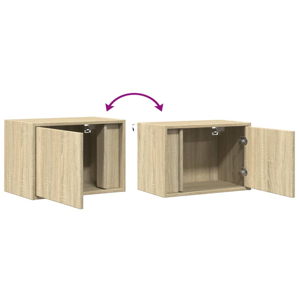 Sonoma Oak Wall-Mounted Bedside Cabinet with LED Lights