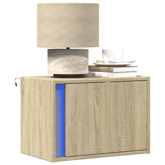 Sonoma Oak Wall-Mounted Bedside Cabinet with LED Lights
