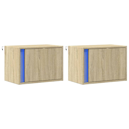 Sonoma Oak Wall-Mounted Bedside Cabinets 2 pcs with LED Lights