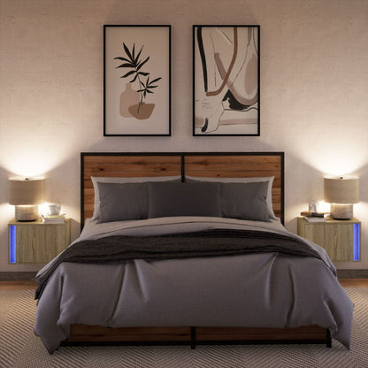 Sonoma Oak Wall-Mounted Bedside Cabinets 2 pcs with LED Lights