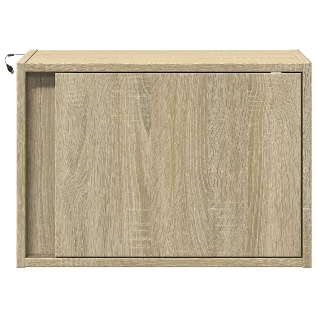 Sonoma Oak Wall-Mounted Bedside Cabinets 2 pcs with LED Lights