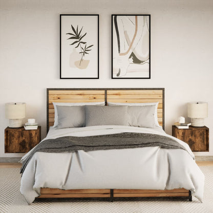 Smoked Oak Wall-Mounted Bedside Cabinets with LED Lights, 2 Pcs