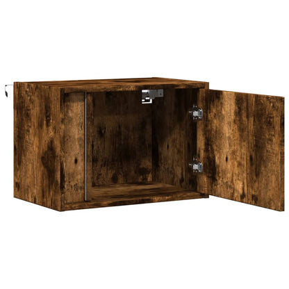Smoked Oak Wall-Mounted Bedside Cabinets with LED Lights, 2 Pcs