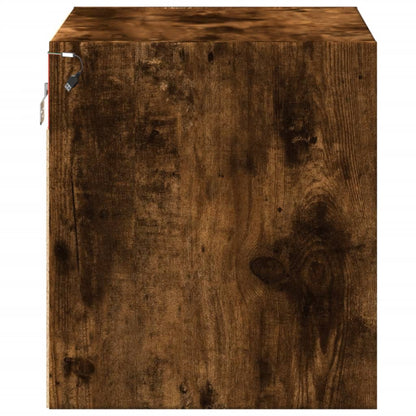 Smoked Oak Wall-Mounted Bedside Cabinets with LED Lights, 2 Pcs
